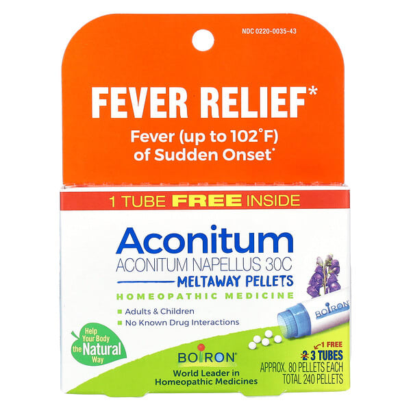 BoТөмөр, Aconitum, Fever Relief, Meltaway Pellets, 30C, 3 Tubes, 80 Pellets тус бүр