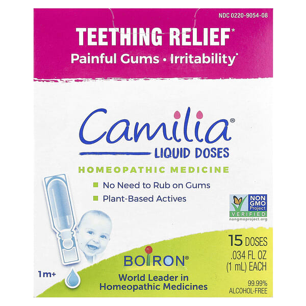Boiron, Camilia®, Шингэн тун, Шүд гарах үеийн тайвшруулагч, 1 сар+, 15 тун, тус бүр .034 fl oz (1 ml)