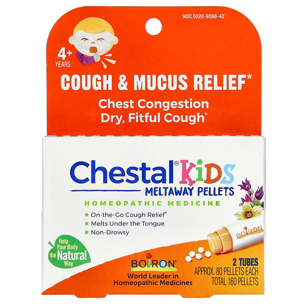 BoТөмөр, Chestal Хүүхдийн Meltaway Pellets, Cough & Mucus Relief, 4+ Years, 2 Tubes, Approx. 80 Pellets тус бүр