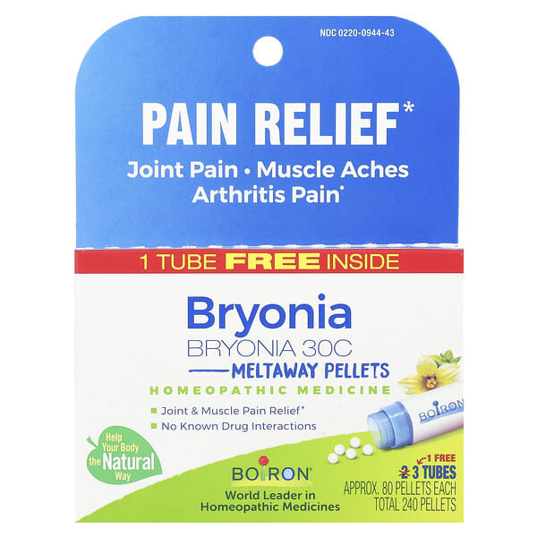 BoТөмөр, Bryonia, Pain Relief, Meltaway Pellets, 30C, 3 Tubes, 80 Pellets тус бүр