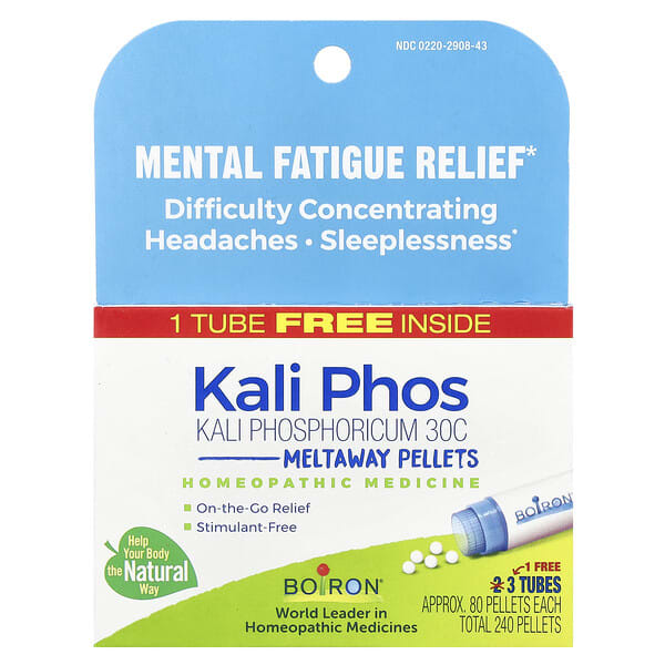 BoТөмөр, Kali Phosphoricum, Эрэгтэйчүүдийнtal Fatigue Relief, Meltaway Pellets, 30C, 3 Tubes, Approx. 80 Pellets тус бүр