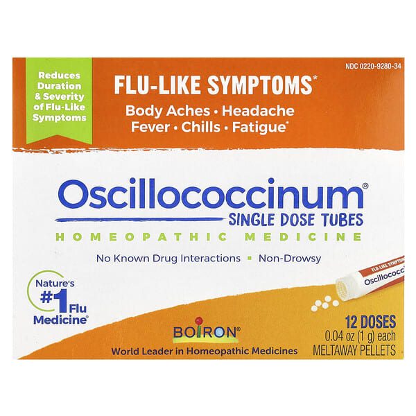 BoТөмөр, Oscillococcinum®, Flu-Like Symptoms, 12 Meltaway Pellets, 0.04 oz (1 g) тус бүр