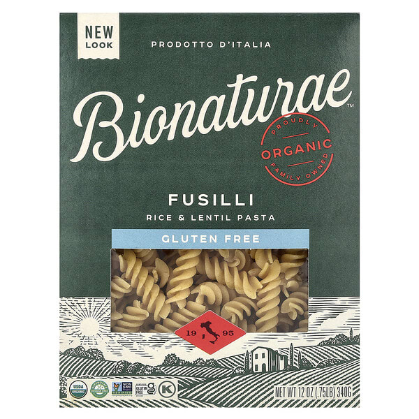 Bionaturae, Gluten Free Rice & Lentil Pasta, Fusilli, 12 oz (340 g)
