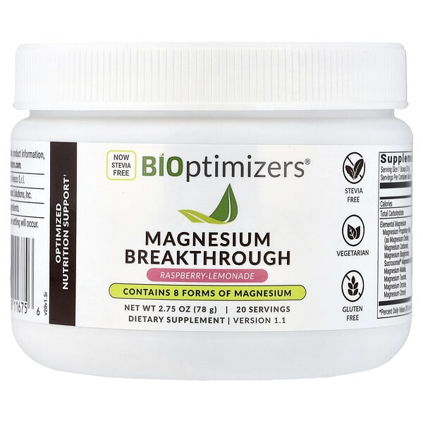 BIOptimizers, Magnesium Breakthrough, Raspberry-Lemonade, 2.75 oz (78 g)