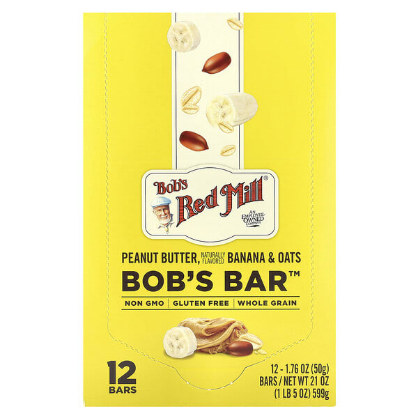 Bob's Red Mill, Bob's Bar™, Peanut Butter, Banana & Oats, 12 Bars, 1.76 oz (50 g) Each