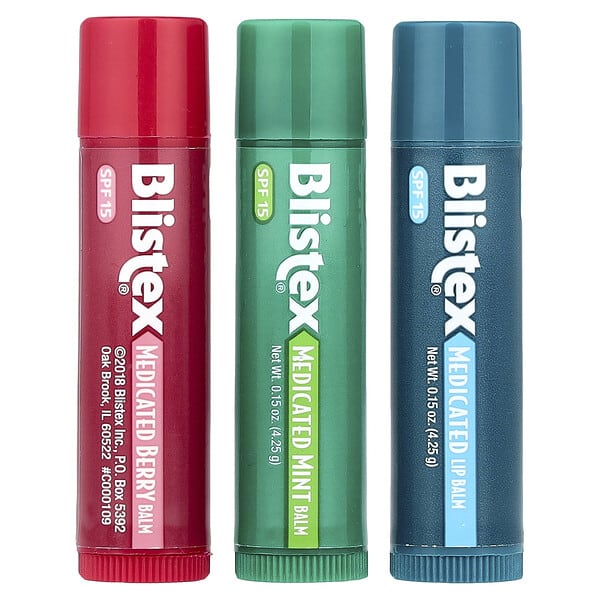 Blistex, Medicated Lip Balm, SPF 15, Mint, жимс, Classic, 3 Pack, 0.15 oz (4.25 g) Each
