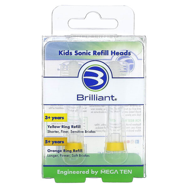 Baby Buddy, Brilliant, Kids Sonic Refill Heads, 3+ Years, Yellow, 2 Refill Heads (Discontinued Item)