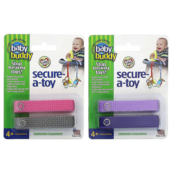 Baby Buddy, Secure-A-Toy, 4+ Months, Purple/Lilac & Pink/Gray, 4 Straps (Discontinued Item)