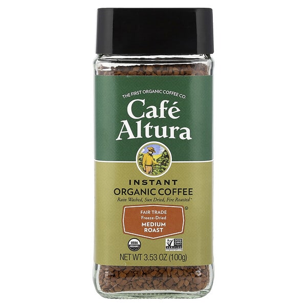 Cafe Altura, Instant Organic Coffee, Medium Roast, Freeze-Dried, 3.53 oz (100 g)
