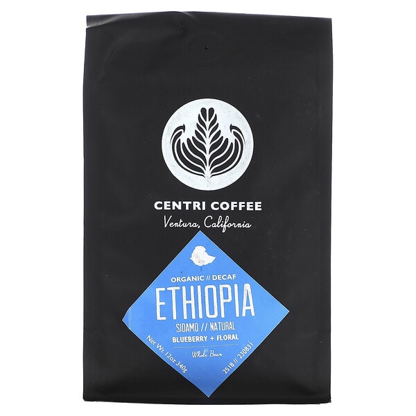 Centri Coffee, Centri Coffee, Organic Ethiopia, Blueberry + Floral, бүтэн Bean, Decaf, 12 oz (340 g)