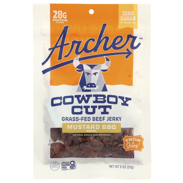 Country Archer Jerky, Cowboy Cut, Grass-Fed Beef Jerky, Mustard BBQ, 2 oz (57 g)