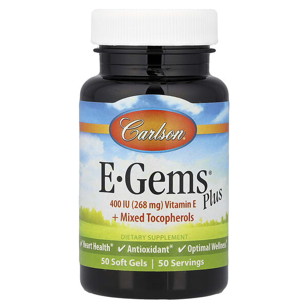 Carlson, E-Gems® +, 50 зөөлөн капсул (Discontinued Item)