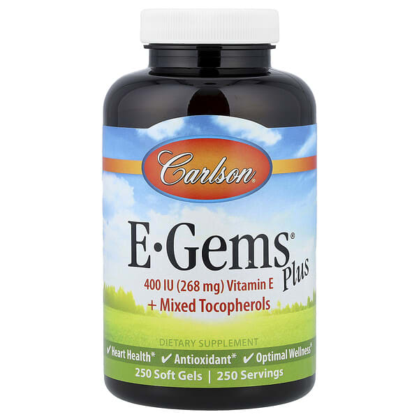 Carlson, E-Gems® +, 250 зөөлөн капсул