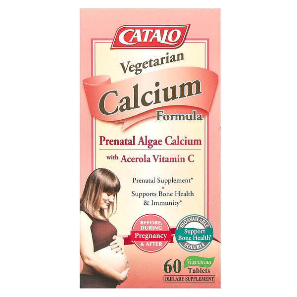 CATALO, Vegetarian Calcium Formula, Prenatal Algae Calcium with Acerola Vitamin C, 60 Vegetarian шахмал
