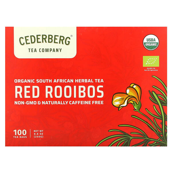 Cederberg Tea Co, Organic South African Herbal Tea, Red Rooibos, Caffeine Free, 100 Tea Bags, 8.8 oz (250 g)