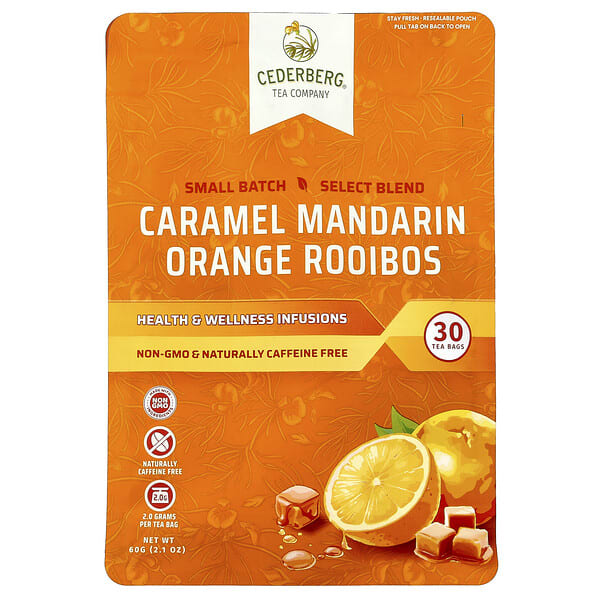 Cederberg Tea Co, Caramel Mandarin Orange Rooibos, Caffeine Free, 30 Tea Bags, 2.1 oz (60 g)