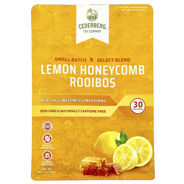 Cederberg Tea Co, Lemon Honeycomb Rooibos, Caffeine Free, 30 Tea Bags, 2.1 oz (60 g)