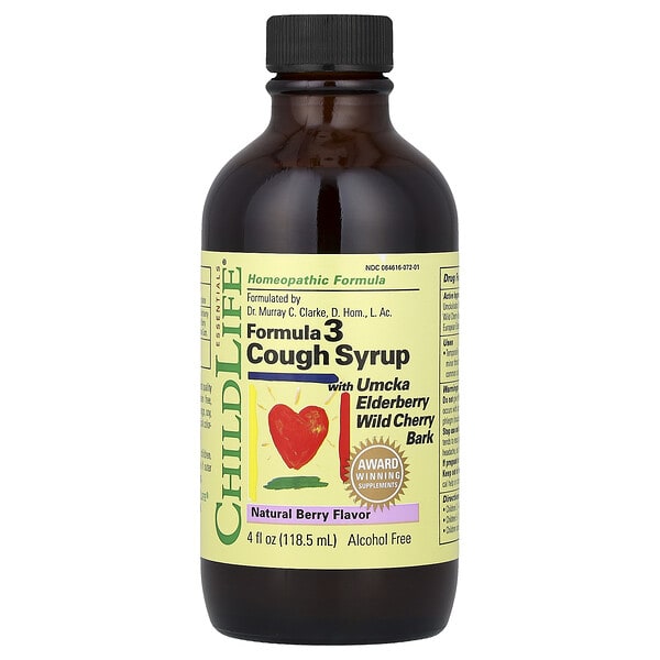 ChildLife Essentials, Formula 3 Cough Syrup, спиртгүй, байгалийн жимс, 4 fl oz (118.5 ml)