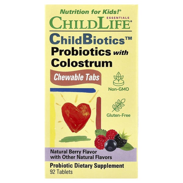 ChildLife Essentials, ChildBiotics™, Probiotics with Colostrum, Chewable Tabs, байгалийн жимс, 92 шахмал