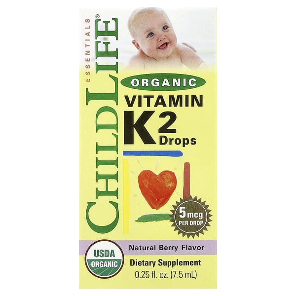 ChildLife Essentials, Organic Vitamin K2 Drops, байгалийн жимс, 5 mcg, 0.25 fl oz (7.5 ml)