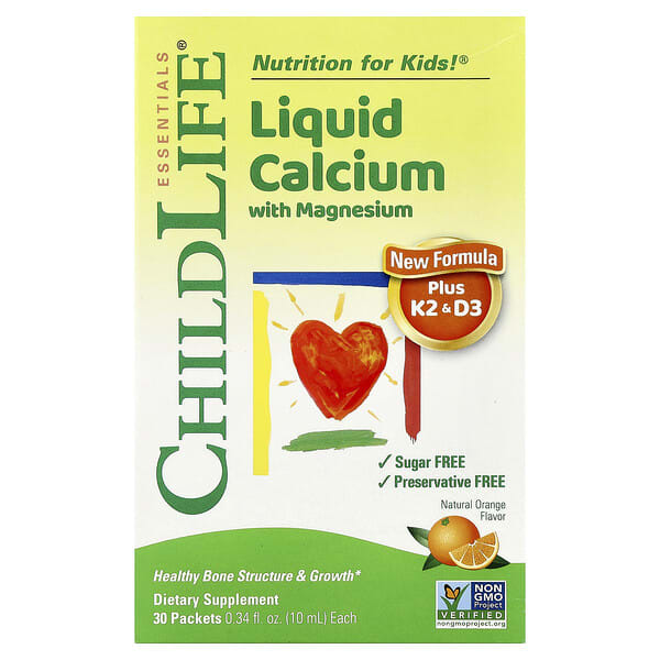 ChildLife Essentials, Liquid Calcium with Magnesium Plus K2 & D3, байгалийн Orange, 30 багц, 0.34 fl oz (10 ml)