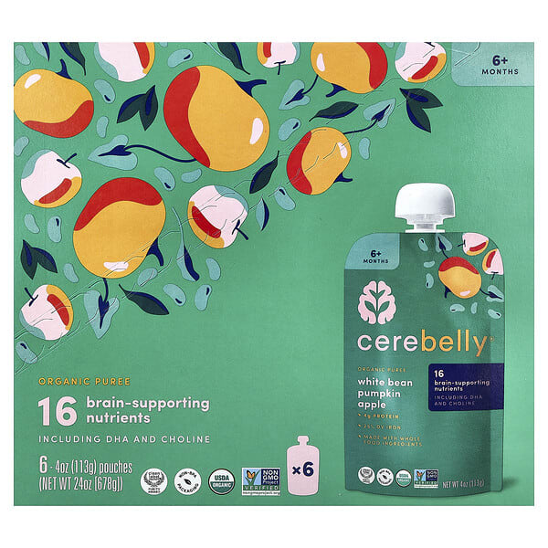 Cerebelly, Organic Puree, White Bean, Pumpkin, Apple, 6 Pouches, 4 oz (113 g) Each
