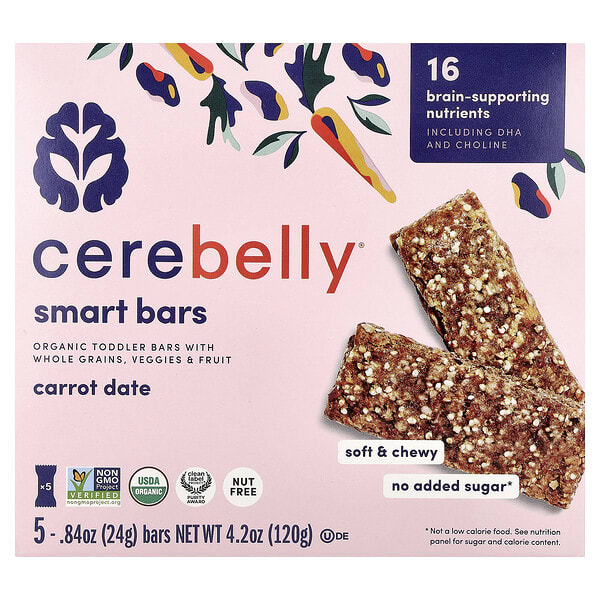 Cerebelly, Smart Bars, Organic Toddler Bars, Carrot Date, 5 Bars, 0.84 oz (24 g) Each