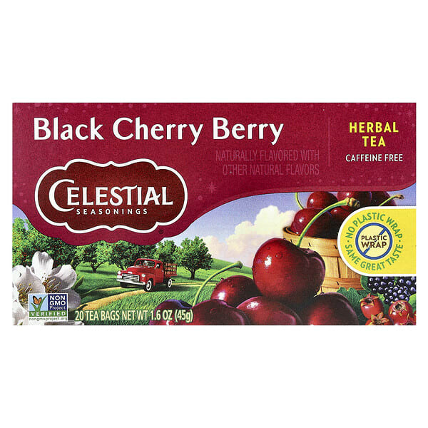 Celestial Seasonings, Herbal Tea, Black Cherry Berry, Caffeine Free, 20 Tea Bags, 1.6 oz (45 g)