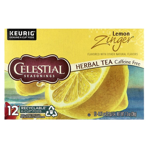 Celestial Seasonings, Herbal Tea, Lemon Zinger®, Caffeine Free, 12 K-Cup Pods, 0.11 oz (3.2 g) Each