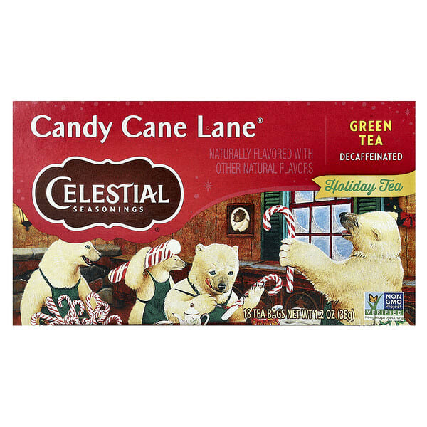 Celestial Seasonings, Holiday Green Tea, Candy Cane Lane®, Decaf, 18 Tea Bags, 1.2 oz (35 g)