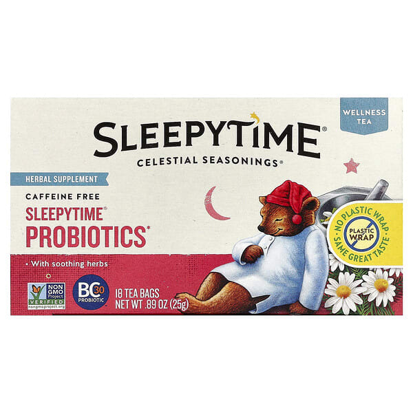Celestial Seasonings, Wellness Tea, Sleepytime® Probiotics, Caffeine Free, 18 Tea Bags 0.89 oz (25 g)