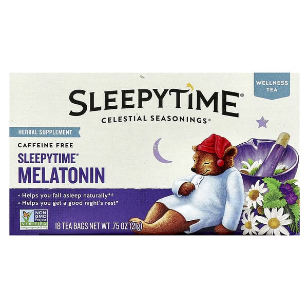 Celestial Seasonings, Wellness Tea, Sleepytime® Melatonin, Caffeine Free, 18 Tea Bags, 0.75 oz (21 g)