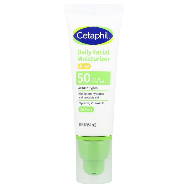 Cetaphil, Daily Facial Moisturizer, Sunscreen, SPF 50, Fragrance Free, 1.7 fl oz (50 ml)