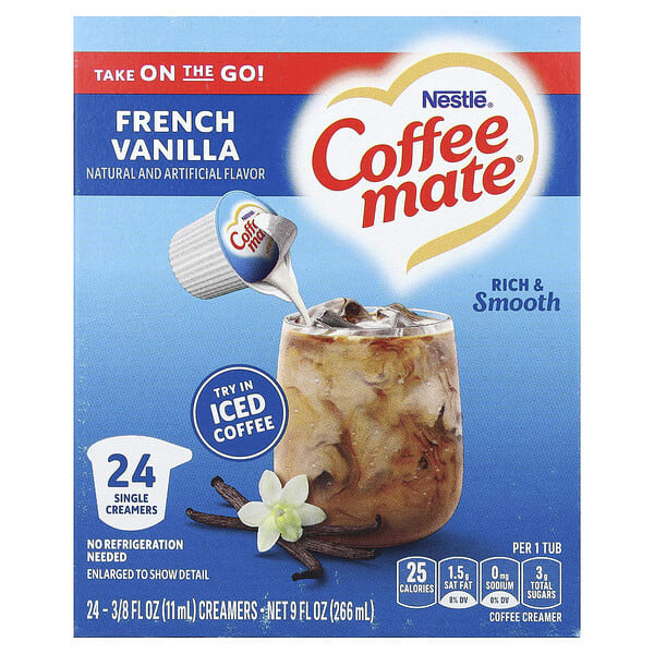 Coffee Mate, Liquid Coffee Creamer, French Vanilla, 24 Single Creamers, 3/8 fl oz (11 ml) Each