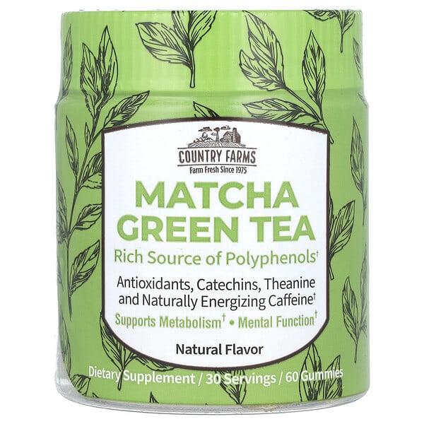 Country Farms, Matcha ногоон цай, байгалийн, 60 Gummies (12.5 mg per Gummy)