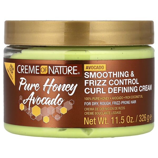 Creme Of Nature, Pure Honey Avocado, Smoothing & Frizz Control Curl Defining Cream, For Dry, Rough, Frizz-Prone Hair, 11.5 oz (326 g)