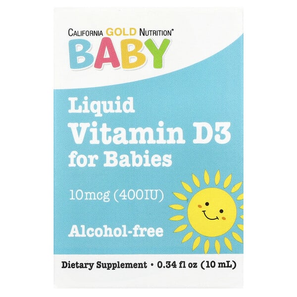 California Gold Nutrition, Нярайн Витамин D3 дусал, 10 мкг (400 IU), 0.34 fl oz (10 ml)