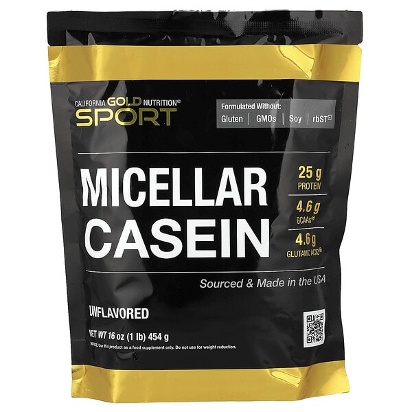 California Gold Nutrition, Sport, Micellar Casein, амтгүй, Slow Absorption, 16 oz (454 g)