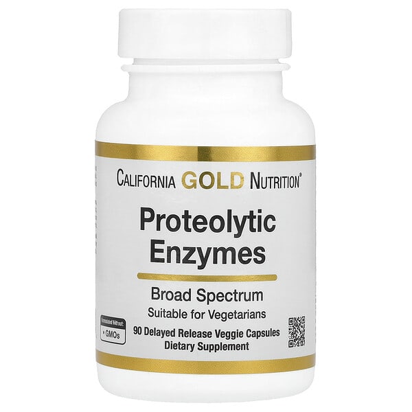 California Gold Nutrition, Proteolytic Фермент — жимс Derived Фермент холимог, Rutin, Pancreatin Alternative холимог ба Serratiopeptidase, 90 Delayed Release ширхэг капсул