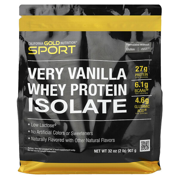 California Gold Nutrition, Sport, Whey уургийн изолят — органик Cane Sugar, — Sunflower лецитин, Very Vanilla, 2 lb (907 g)