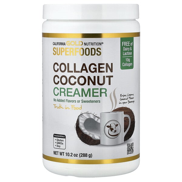 California Gold Nutrition, Superfoods, Коллаген Coconut Creamer — органик Coconut Milk нунтаг, Hydrolyzed Коллаген Peptides, органик Tapioca Maltodextrin, ба Bamboo Extract, Unsweetened, 10.2 oz (288 g)