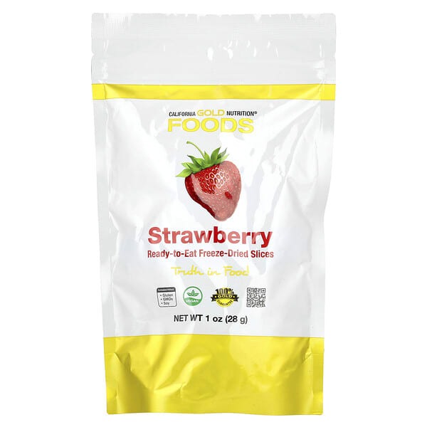 California Gold Nutrition, Foods, Freeze-Dried Strawberry, Ready to Eat бүтэн Freeze-Dried Slices, 1 oz (28 g)