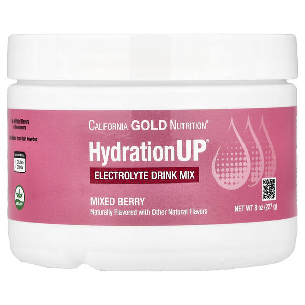 California Gold Nutrition, HydrationUP®, Electrolyte Drink Mix — Кальци, Кали, Витамин C, ба Витамин E, Mixed жимс, 8 oz (227 g)