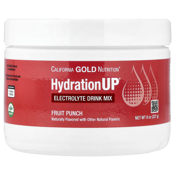 California Gold Nutrition, HydrationUP®, Electrolyte Drink Mix — Кальци, Кали, Витамин C, ба Витамин E, жимс Punch, 8 oz (227 g)