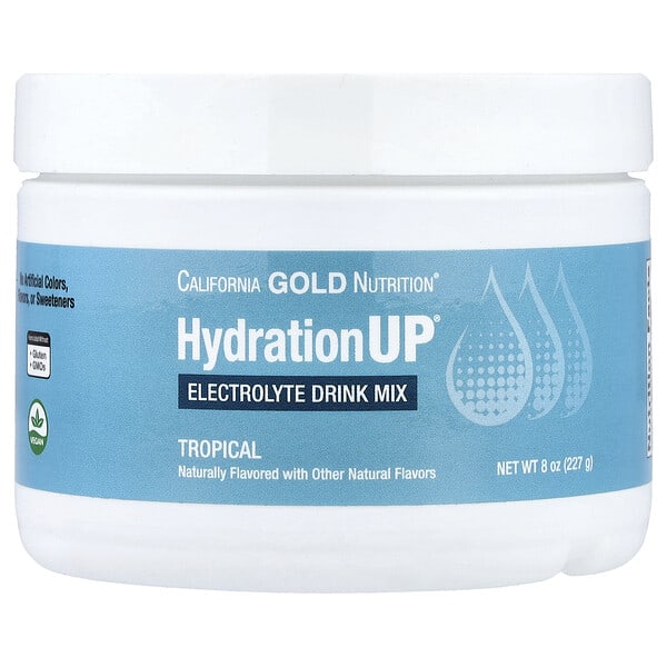 California Gold Nutrition, HydrationUP®, Electrolyte Drink Mix — Кальци, Кали, Витамин C, ба Витамин E, Tropical, 8 oz (227 g)