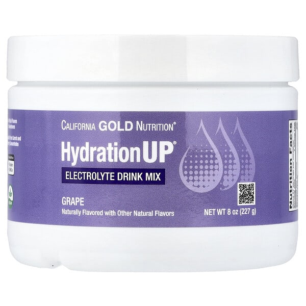 California Gold Nutrition, HydrationUP®, Electrolyte Drink Mix — Кальци, Кали, Витамин C, ба Витамин E, Grape, 8 oz (227 g)