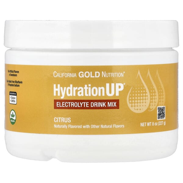 California Gold Nutrition, HydrationUP®, Electrolyte Drink Mix — Кальци, Кали, Витамин C, ба Витамин E, Citrus, 8 oz (227 g)