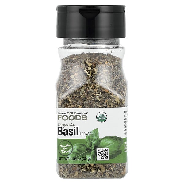 California Gold Nutrition, Foods, органик Basil навч, 1.05 oz (30 g)