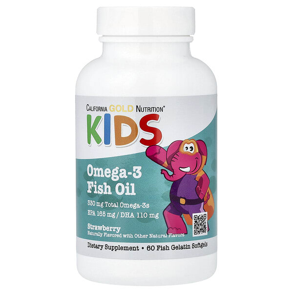 California Gold Nutrition, Хүүхдийн’s Omega-3 загасны тос, байгалийн Strawberry, 60 загасны желатин капсул
