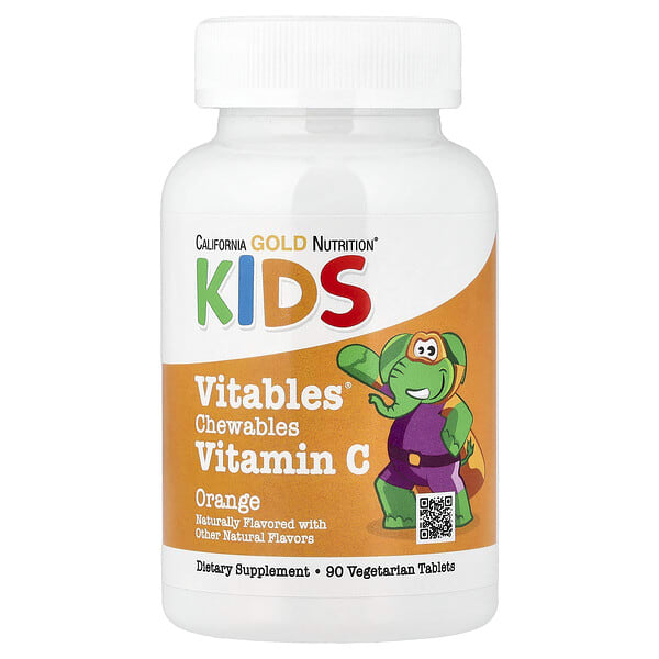 California Gold Nutrition, Vitables®, зажилдаг шахмал Витамин C — Bioflavonoid цогц for Хүүхдийн, Orange, 90 Vegetarian шахмал